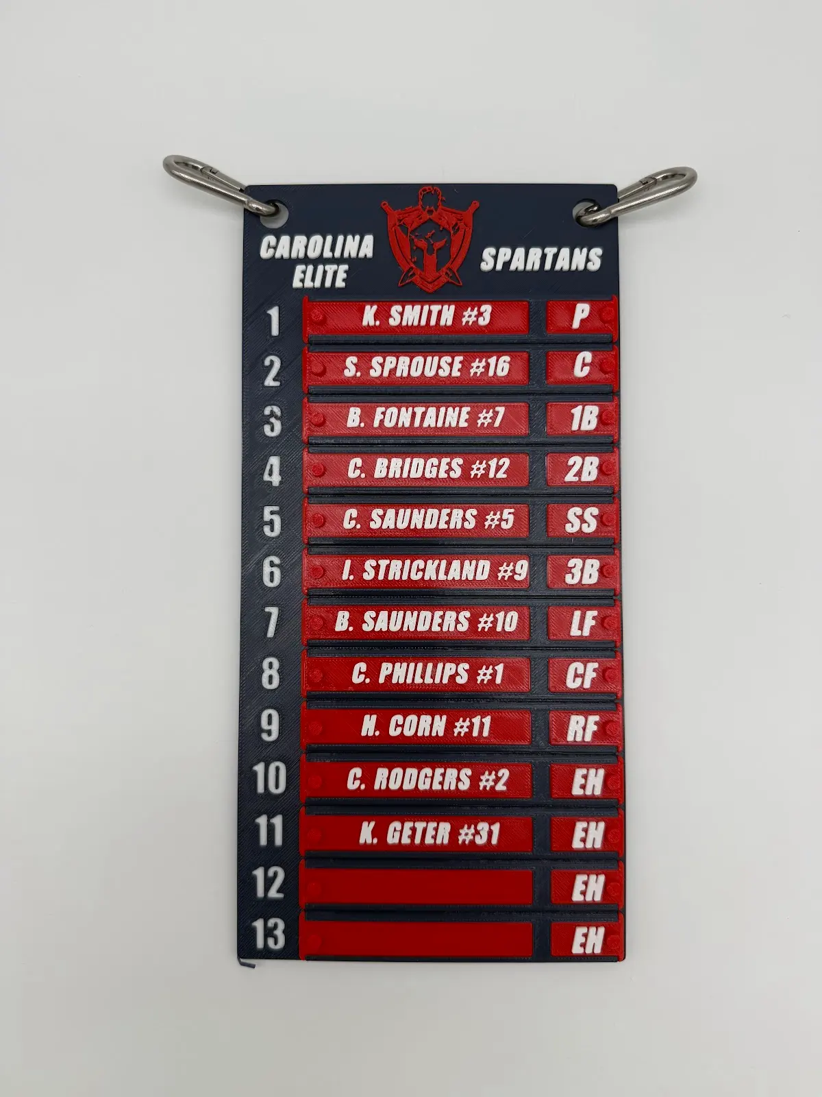 Custom baseball lineup board with movable player pieces