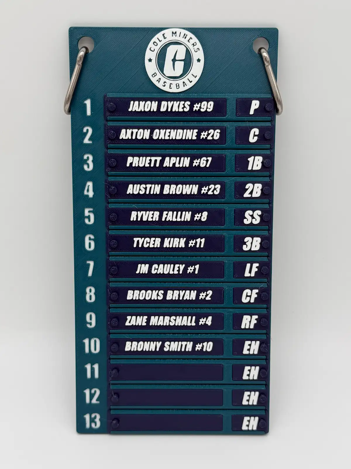 Personalized baseball lineup board